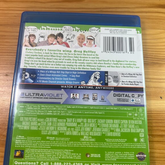 Diary of a Wimpy Kid: Dog Days (Blu-ray/DVD, 2012, 2-Disc Set) No Digital Used G - Picture 3 of 3